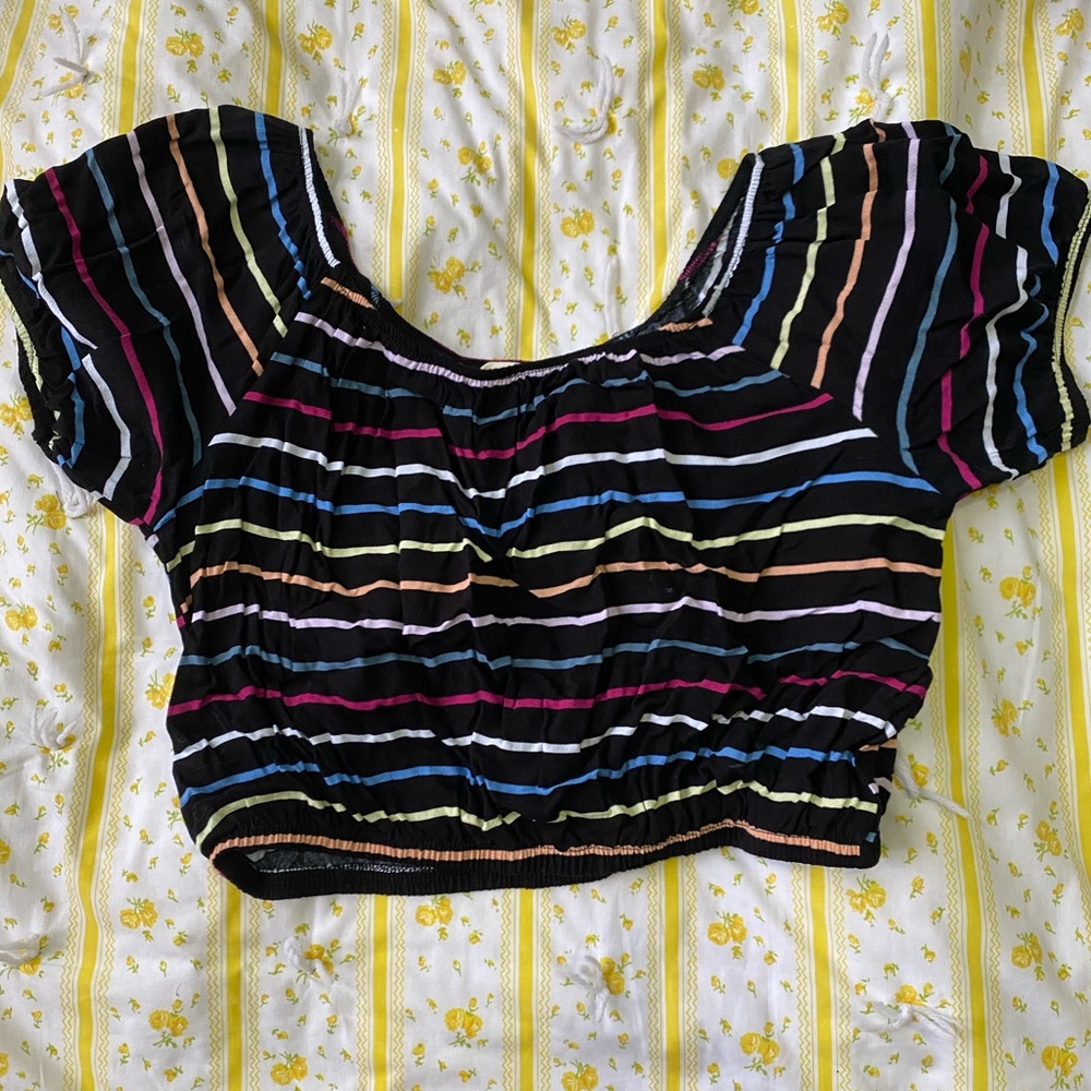Black striped off the shoulder shirt